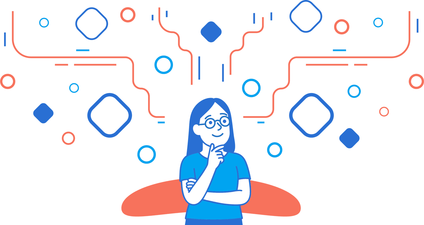 Illustration of a thoughtful person surrounded by abstract network lines and nodes, symbolizing searching and comparing local painters online